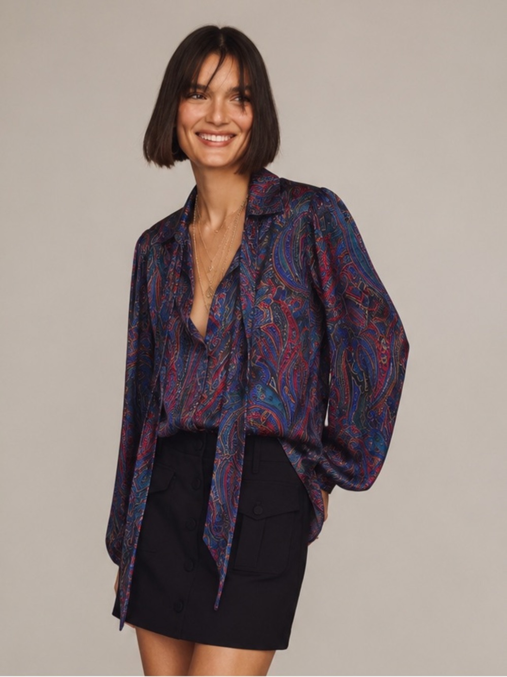 LAUREN Tie-Neck Paisley Blouse